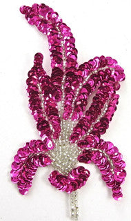 Leaf with Fuchsia Sequins Silver Beads