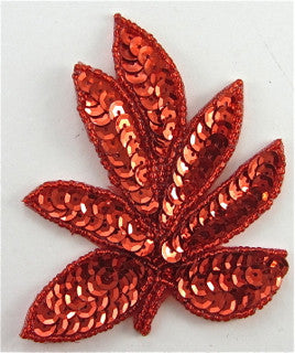 Leaf with Red Sequins and Beads 4" x 3"