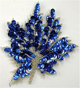 Leaf with Royal Blue and Silver Sequins 5" x 4.5"