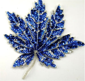 Leaf with Silver and Royal Blue Sequins 8" x 8"