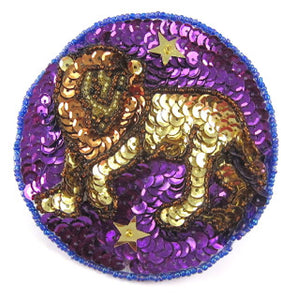 Zodiac Symbol Leo the Lion, Sequin Beaded 3.5"