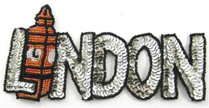 London With Silver Sequins and Beads 3.5" x 7"