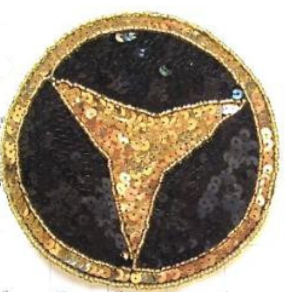 Mercedes Benz Emblem with Black and Gold Sequins and Beads 5"