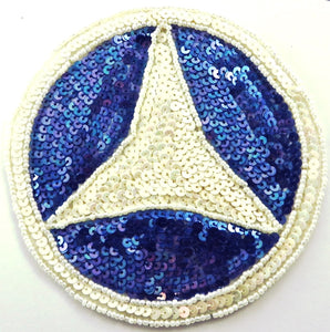 Mercedes Benz Emblem Patch with White and Blue Sequins and Beads 5"