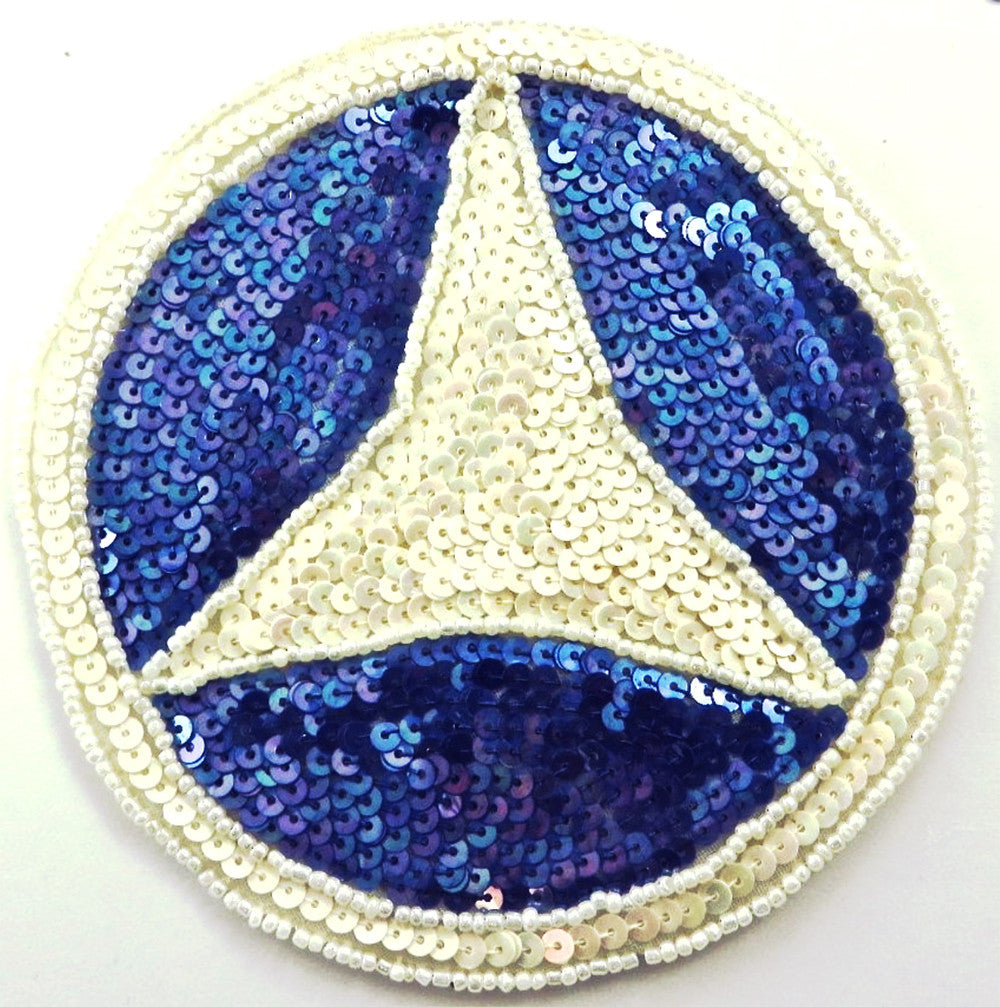 Mercedes Benz Emblem Patch with White and Blue Sequins and Beads 5