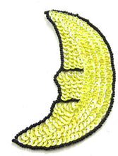 Load image into Gallery viewer, Half Moon Crescent with Yellow Sequins and Black Beads 4&quot;x 2&quot;