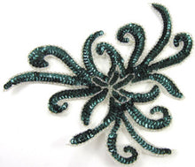 Load image into Gallery viewer, Designer Emerald Green Sequins and Silver Beaded Trim 7&quot; x 6&quot;