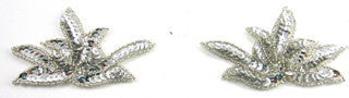 Leaf Motif Pair with Silver Sequins and Beads 2" x 3"