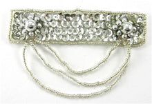 Load image into Gallery viewer, Epaulet Motif with Silver Sequins and Silver Beads 2.5&quot; x 3.5&quot;