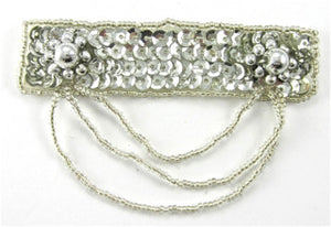 Epaulet Motif with Silver Sequins and Silver Beads 2.5" x 3.5"