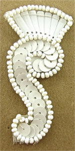 Designer Motif with White Beads and Sequins 2.5" x 1"