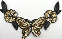 Load image into Gallery viewer, Flower Neck Line with Black and Gold Sequins and Beads 9&quot; x 6&quot;