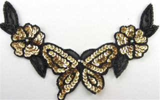 Flower Neck Line with Black and Gold Sequins and Beads 9