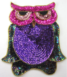 Owl Large with MultiColored Sequins and Beads 7.5" x 6.5"