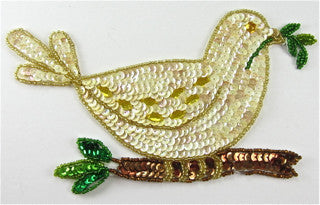 Dove with Beige and Yellow Sequins and Beads 4.5" x 7.5"