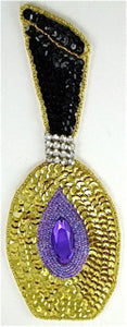 Perfume Bottle Gold Purple Black Sequins and Beads and Purple Gem 8.5" x 3.5"