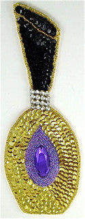 Perfume Bottle Gold Purple Black Sequins and Beads and Purple Gem 8.5