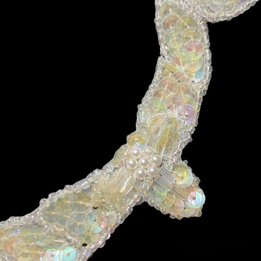 Trim with Iridescent AB Sequins and White Pearl Center 1" Wide