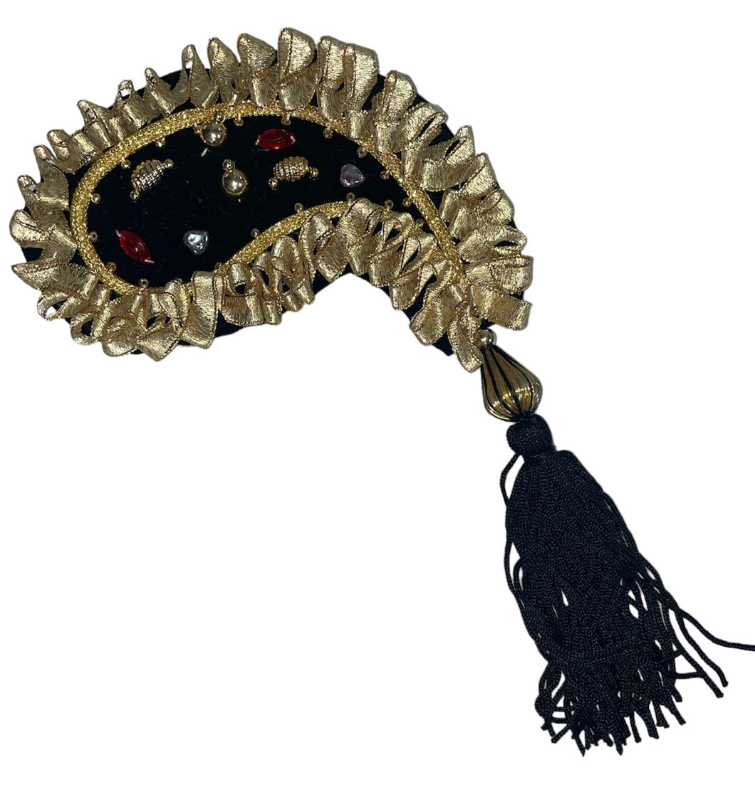 Epaulet Paisley Black and Gold with Tassel and Gems 9.5