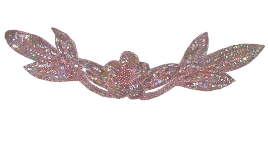Flower Neckline Pink Sequins and Beads 17" x 4"