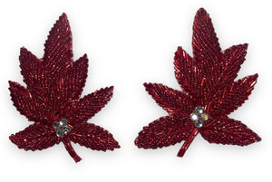 Red Flower Pair Beaded with Rhinestones 4" x 3"