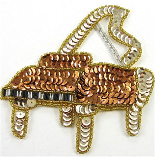 Piano with Bronze and Gold Sequins and Gold, White and Black Beads 5" x 4.5"