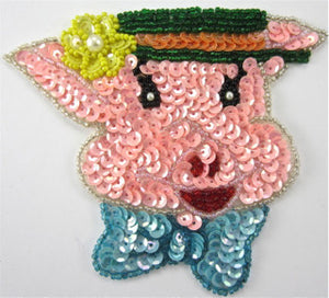 Pig with a Hat and Bow 4" x 4.5"