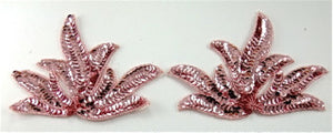 Leaf Pair with Pink Sequins and Beads 4.25" X 6"