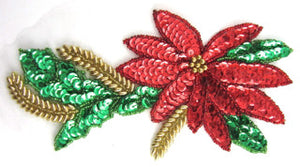 Poinsettia with Gold Beads and Red/Green Sequins 4" x 7.5"