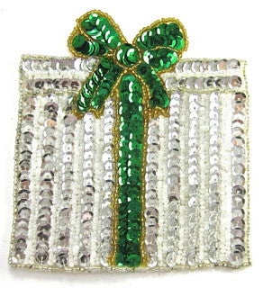 Present Xmas large with Silver/Green Sequins, 4.5