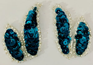 Leaf Pair with Choice of Color Sequins and Silver Beads 1.25" x 2"