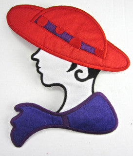 Red Hat Lady with REd Hat Purple Scarf 5" x 4.5"