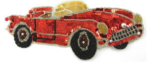 Sports Car with Red Sequins and Silver Beads 3.5"x 7.5"