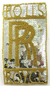 Rolls-Royce Car Patch with Silver Sequins, Gold Beads 5.5" x 3"