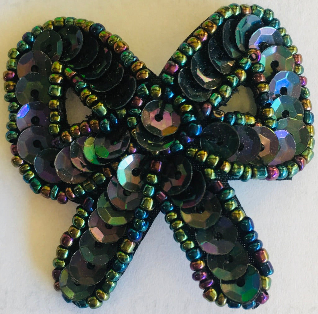 Bow with Moonlight Sequins & Beads 1.75" X 1.75"