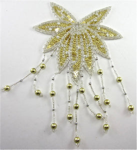 Epaulet Leaf with Gold and Silver Sequins and Beads 9" x 5.5"