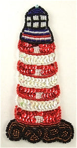 Lighthouse with Red Black White Sequins and Beads 6" x 3"