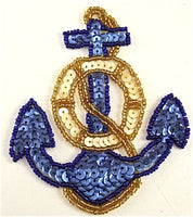 Anchor with Blue Gold and Rope 4.25