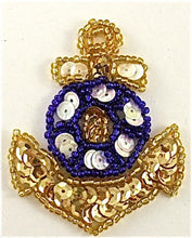 Load image into Gallery viewer, Anchor with Gold and Blue Sequins and Beads 2.5&quot; x 2&quot; - Sequinappliques.com