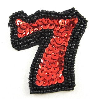 Lucky Seven with Red Sequins and Black Beads 2" x 2"
