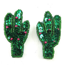 Load image into Gallery viewer, Cactus Pair with Green and Red Sequins and Beads 2.5&quot; x 1&quot;