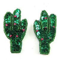 Cactus Pair with Green and Red Sequins and Beads 2.5