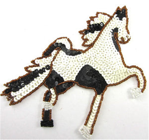 Horse with Black and White Sequins Trimmed in Bronze Beads 6" x 5.5"