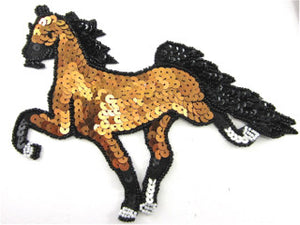 Horse Trotting with Brown, Black Sequins and Beads 6"x 7"