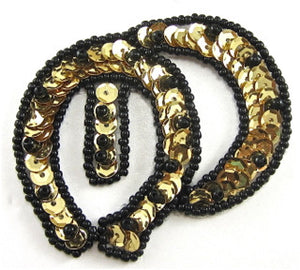 Horseshoe Double with Gold Sequins and Black Beads 2" x 2.25"