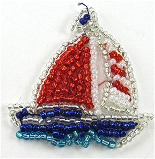 Sailboat with Red White and Blue Beads 1 3/4" x 1 1/2”