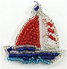 Load image into Gallery viewer, Sailboat with Red White and Blue Beads 1 3/4&quot; x 1 3/4&quot;