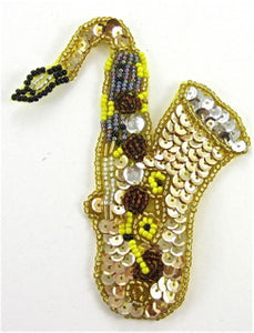 Saxophone Gold sequins MultiColored Beads 4.25" x 3.5"