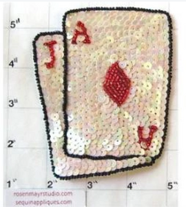Choice of Suit Playing Card, White Sequins, Black/Red Beads 4" x 3"