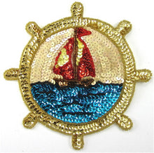 Load image into Gallery viewer, Ships Wheel with Sailboat 6.5&quot;